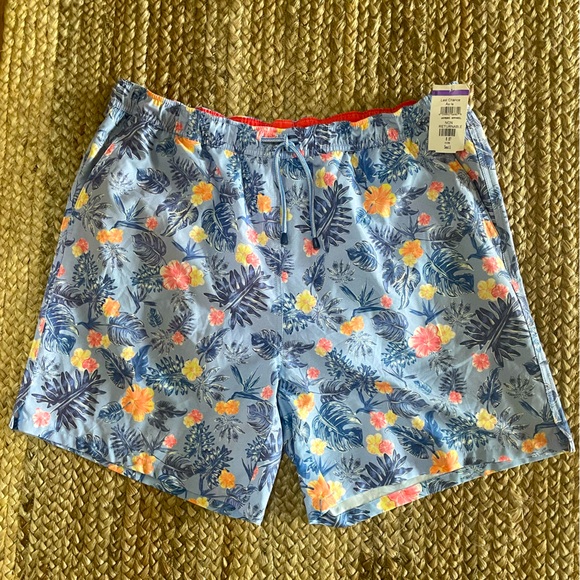 Peter Millar Swim Trunks Mens XL Blue Crown Moanalua Floral Hawaiian Shorts NWT!